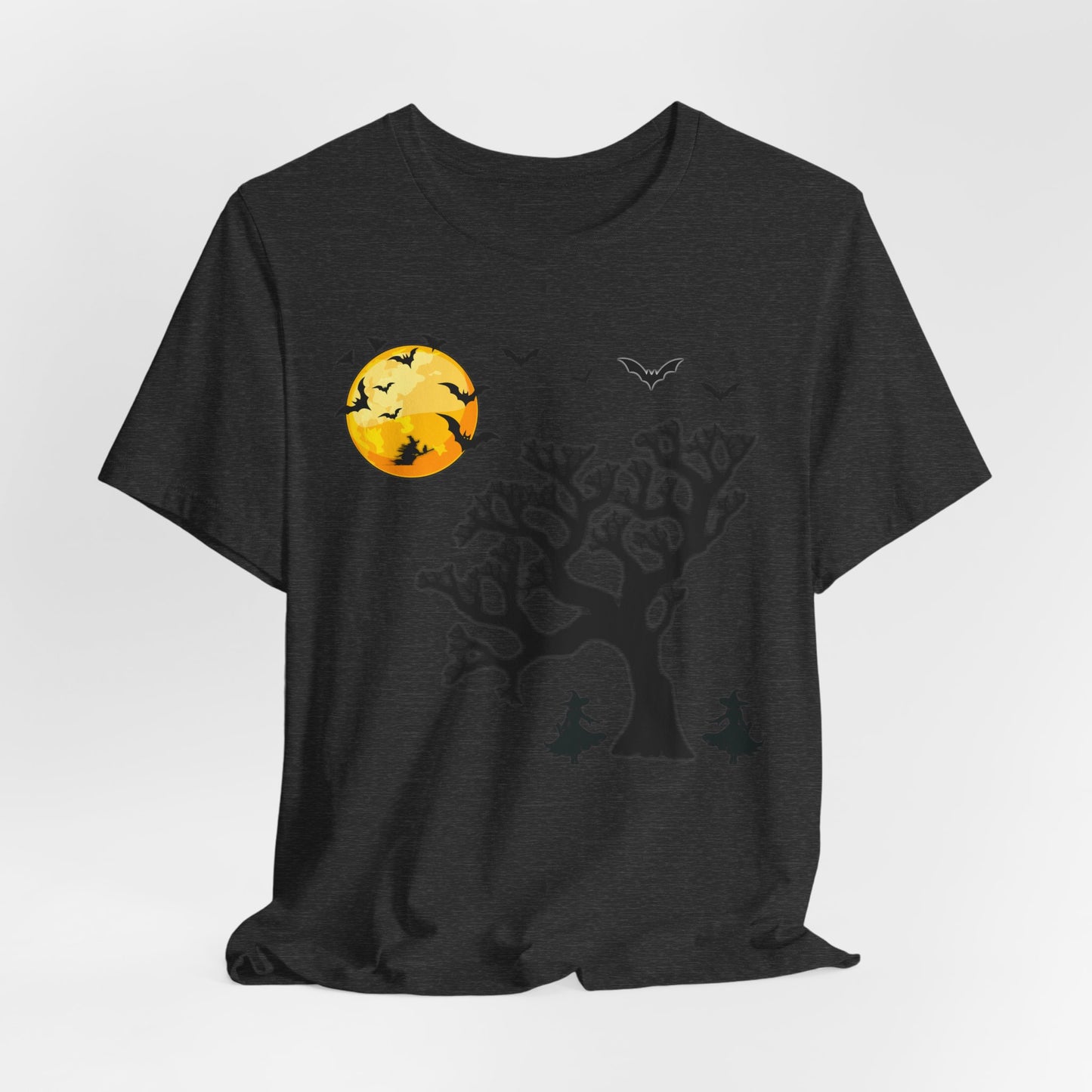 Halloween Spirit Unisex Tee - Cute Fall Graphic Tee, Autumn Clothing, Witch Shirt, Halloween Costume Top, Tree and Moon Shirt