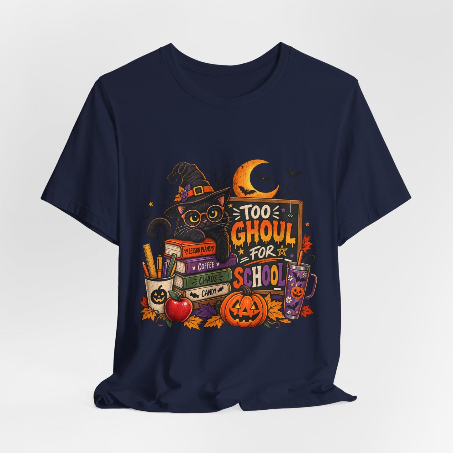 Too Ghoul for School Teacher Halloween Shirt, Black Cat Spooky Teacher Tee, Cute Halloween Classroom Graphic T-Shirt