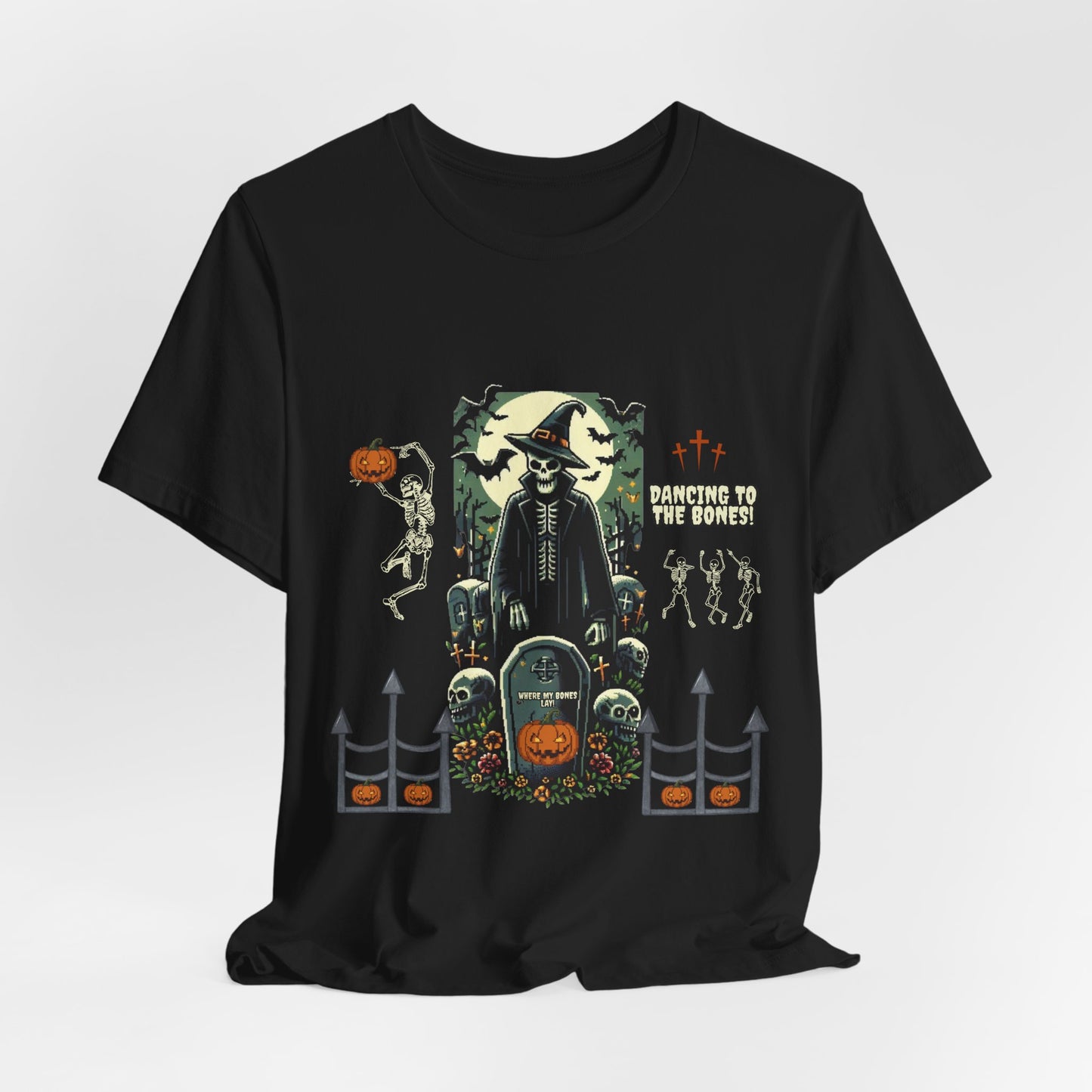 Dancing Skeleton Halloween Shirt, Vintage Spooky Graphic Tee, Graveyard Halloween T-Shirt, Retro Skeleton Party Tee