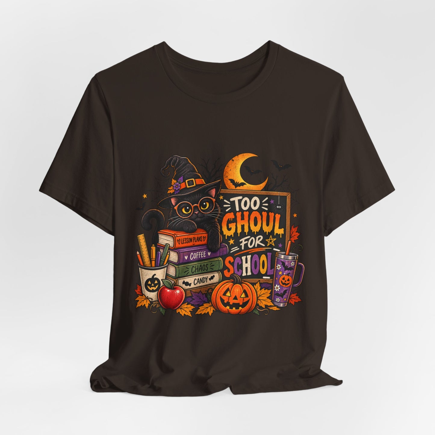 Too Ghoul for School Teacher Halloween Shirt, Black Cat Spooky Teacher Tee, Cute Halloween Classroom Graphic T-Shirt
