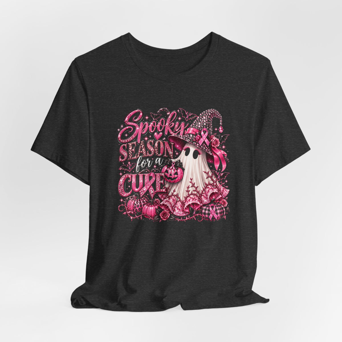 Spooky Season for a Cure Shirt | Breast Cancer Awareness Halloween Ghost Tee | Pink Ribbon Witch Shirt
