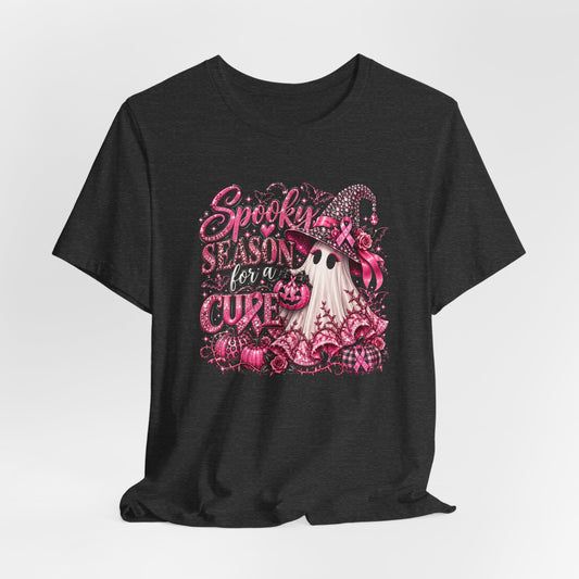 Spooky Season for a Cure Shirt | Breast Cancer Awareness Halloween Ghost Tee | Pink Ribbon Witch Shirt
