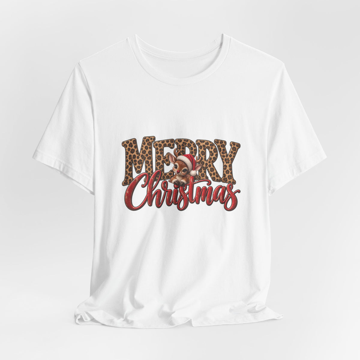 Merry Christmas Leopard Print Tee | Red Script Holiday Tee | Trendy Christmas Crewneck | Animal Print Christmas Shirt