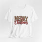Merry Christmas Leopard Print Tee | Red Script Holiday Tee | Trendy Christmas Crewneck | Animal Print Christmas Shirt