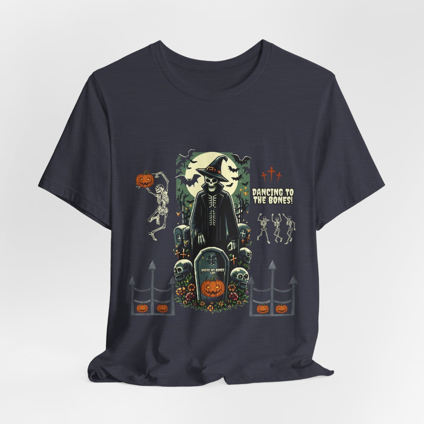 Dancing Skeleton Halloween Shirt, Vintage Spooky Graphic Tee, Graveyard Halloween T-Shirt, Retro Skeleton Party Tee