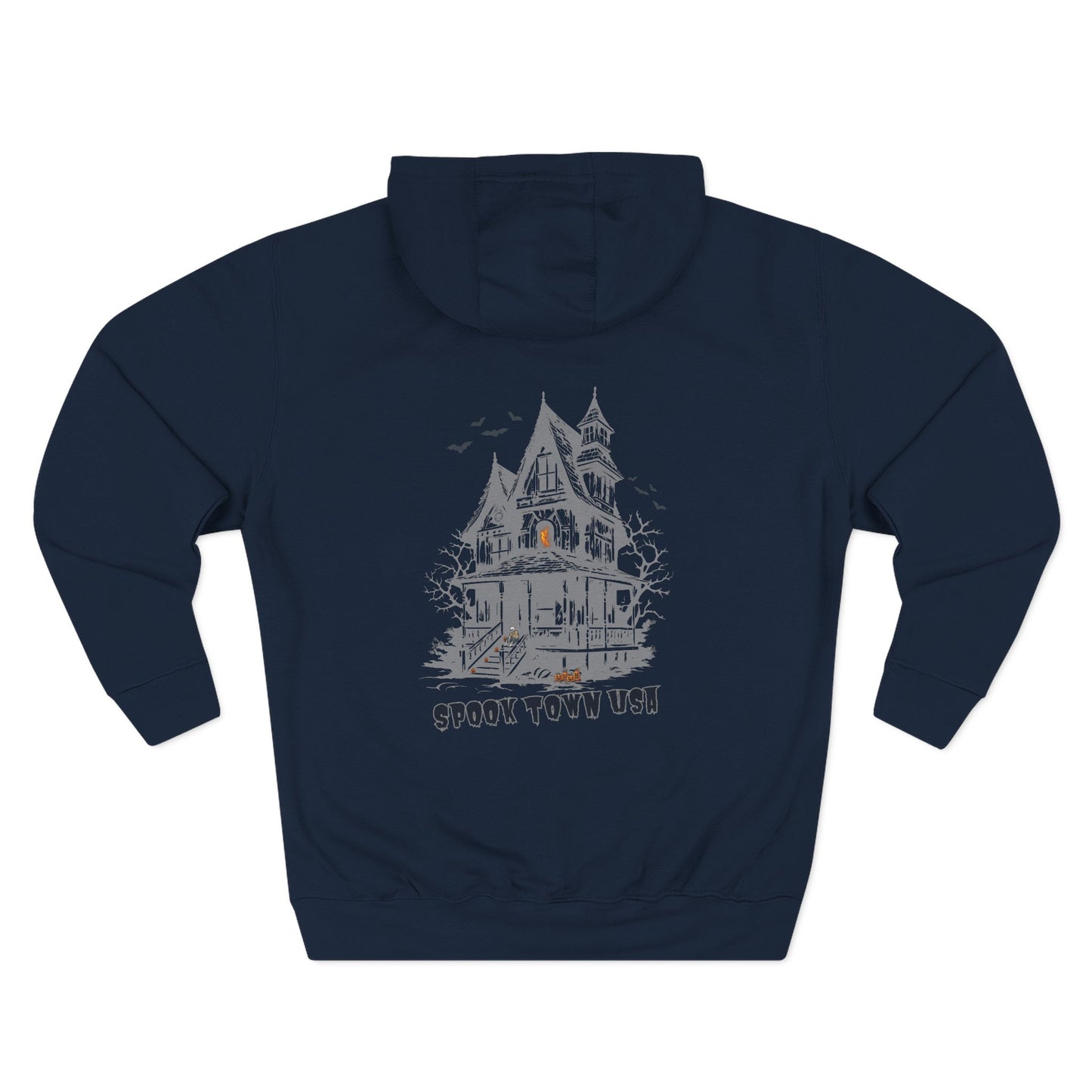 Spook Town USA Halloween Hoodie, Gray Picture, Skeleton Back Print Sweatshirt, Spooky Season Graphic Hoodie, Halloween Streetwear