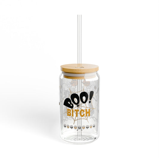 Cute Spooky Halloween Inspired Sipper Glass with Bamboo Lid Straw Tumbler Mug for beverages and drinks