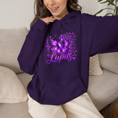 Purple Lupus Awareness Hoodie — Butterfly Ribbon Support Sweatshirt