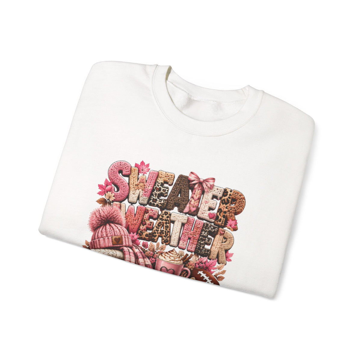 Pink Sweater Weather Shirt – Crochet Knit Fall Graphic Tee, Leopard Print Pumpkin & Coffee Design