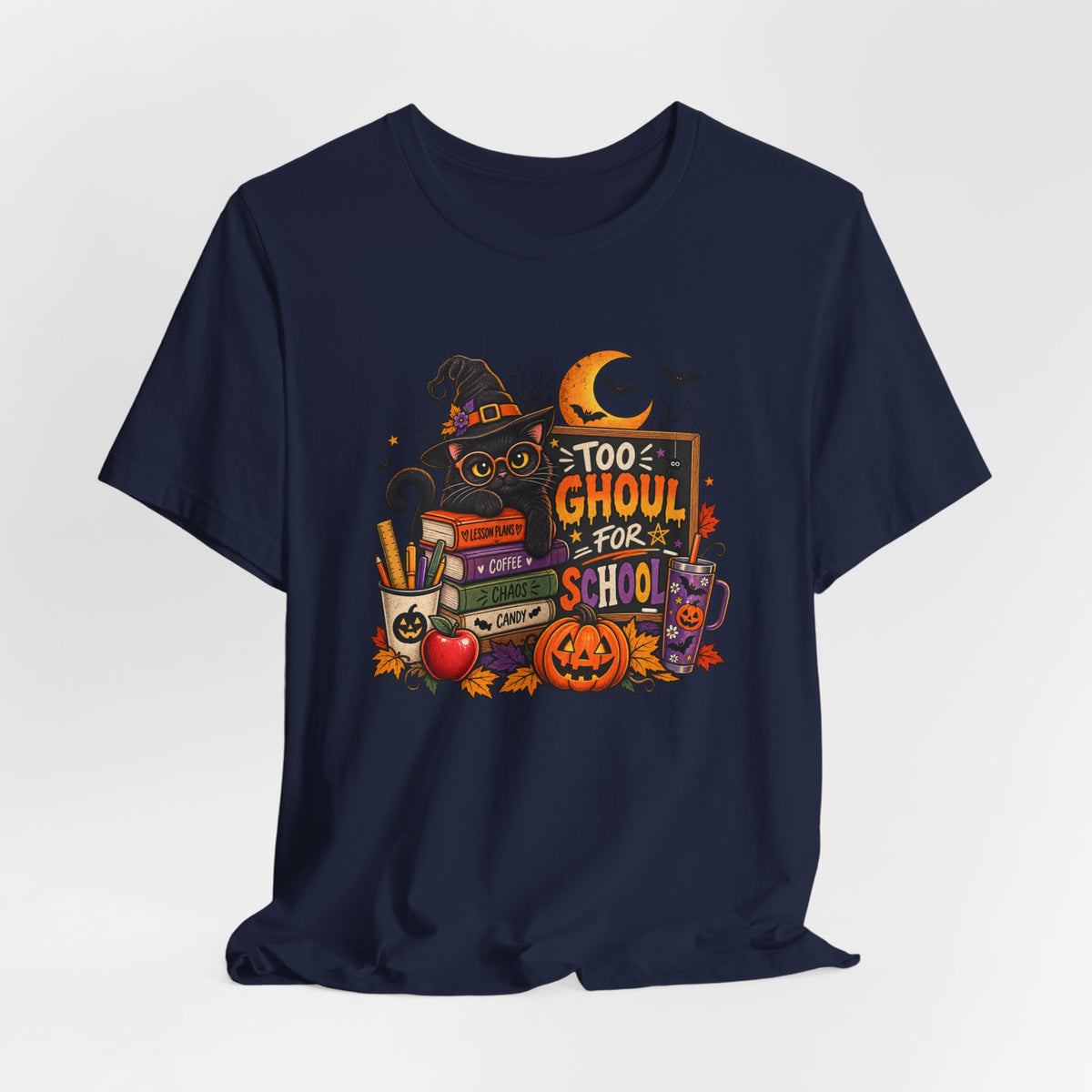 Too Ghoul for School Teacher Halloween Shirt, Black Cat Spooky Teacher Tee, Cute Halloween Classroom Graphic T-Shirt