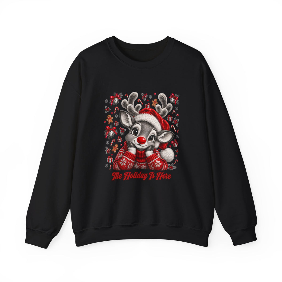 Reindeer Holiday Crewneck Sweatshirt - 'Tis the Holiday to Here Cute Christmas Sweater