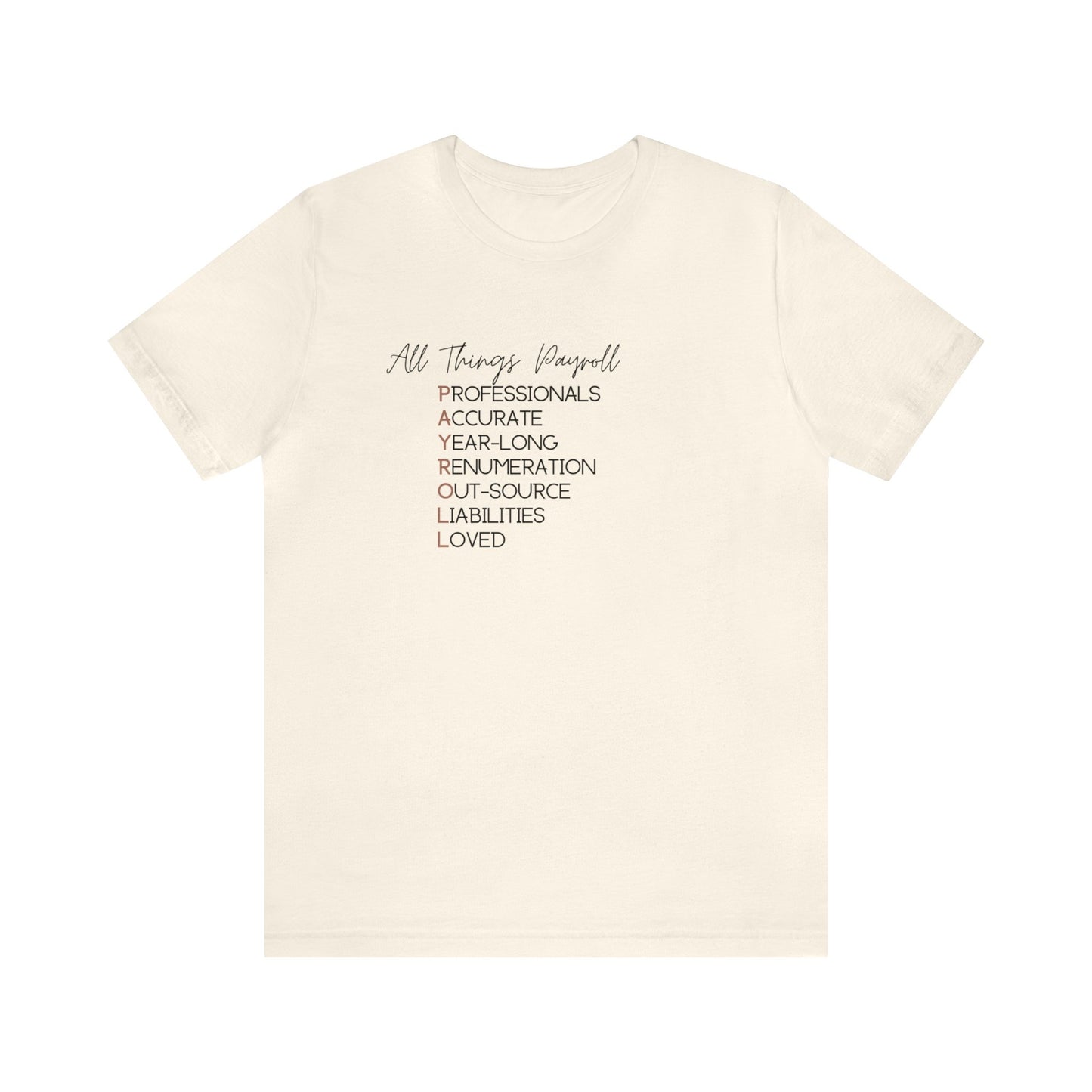 All Things Payroll - Black Lettering - Unisex Jersey Short Sleeve Tee