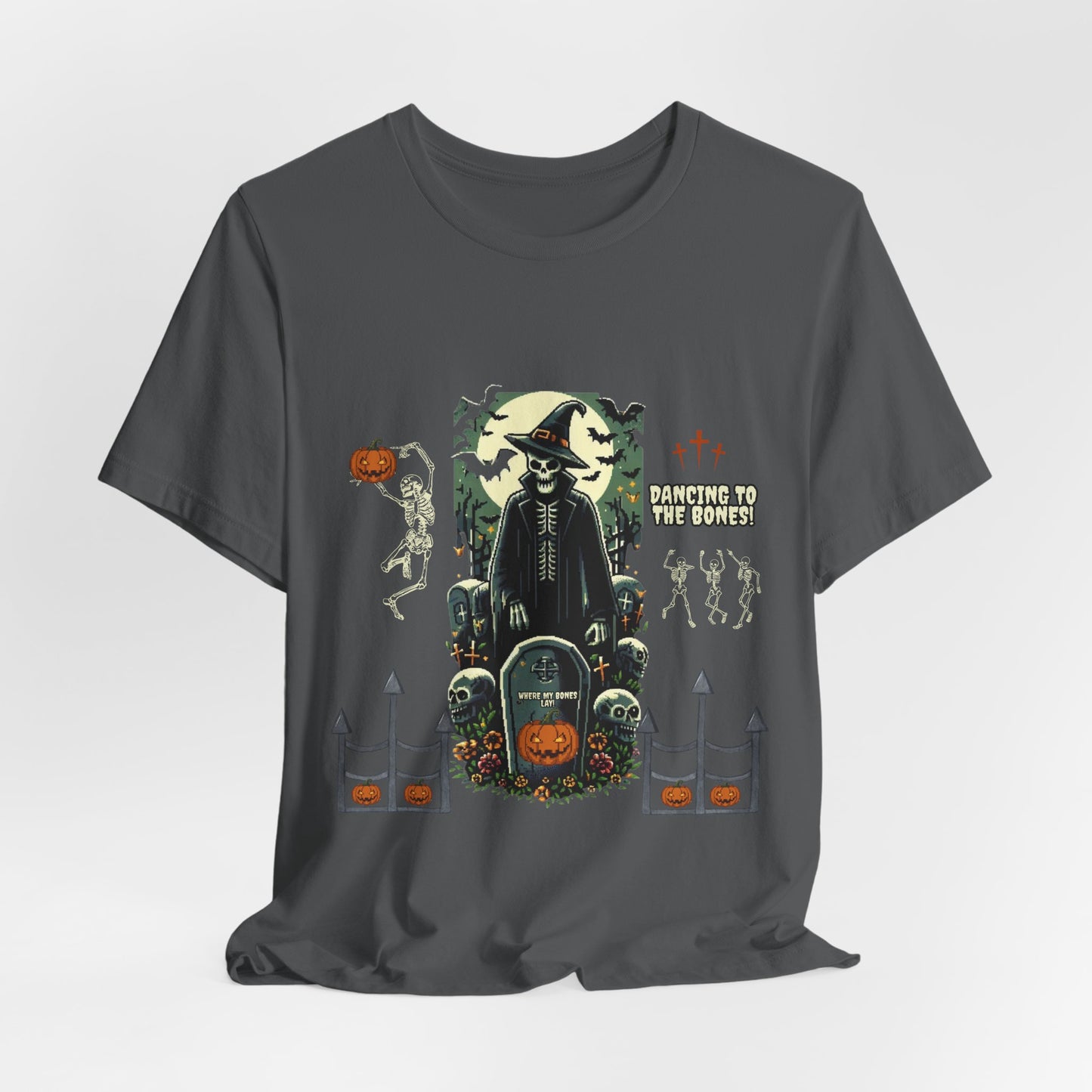 Dancing Skeleton Halloween Shirt, Vintage Spooky Graphic Tee, Graveyard Halloween T-Shirt, Retro Skeleton Party Tee