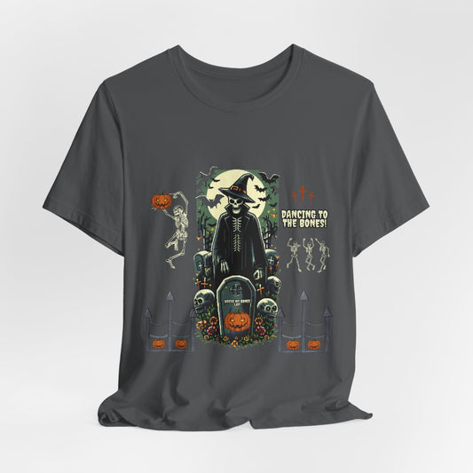 Dancing Skeleton Halloween Shirt, Vintage Spooky Graphic Tee, Graveyard Halloween T-Shirt, Retro Skeleton Party Tee