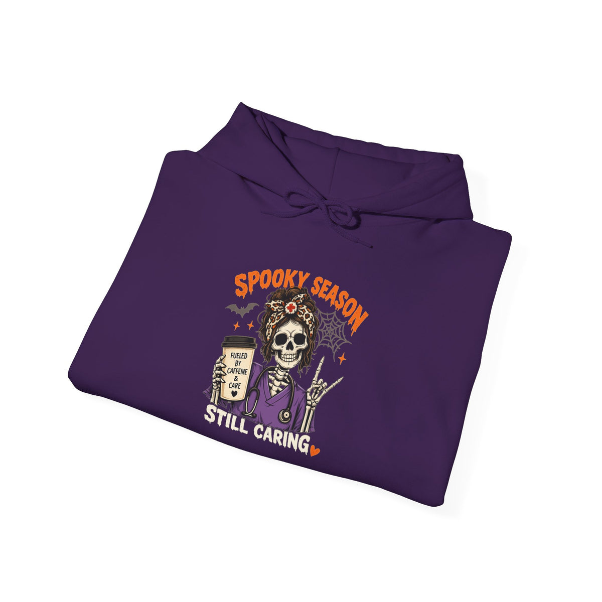 Halloween Nurse Sweatshirt – Spooky Season Still Caring Skeleton Nurse Crewneck – Caffeine & Care Healthcare Halloween Sweater