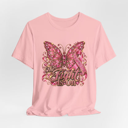 Tee - Breast Cancer Awareness - 'The Fight Is On' Pink Ribbon Butterfly Shirt