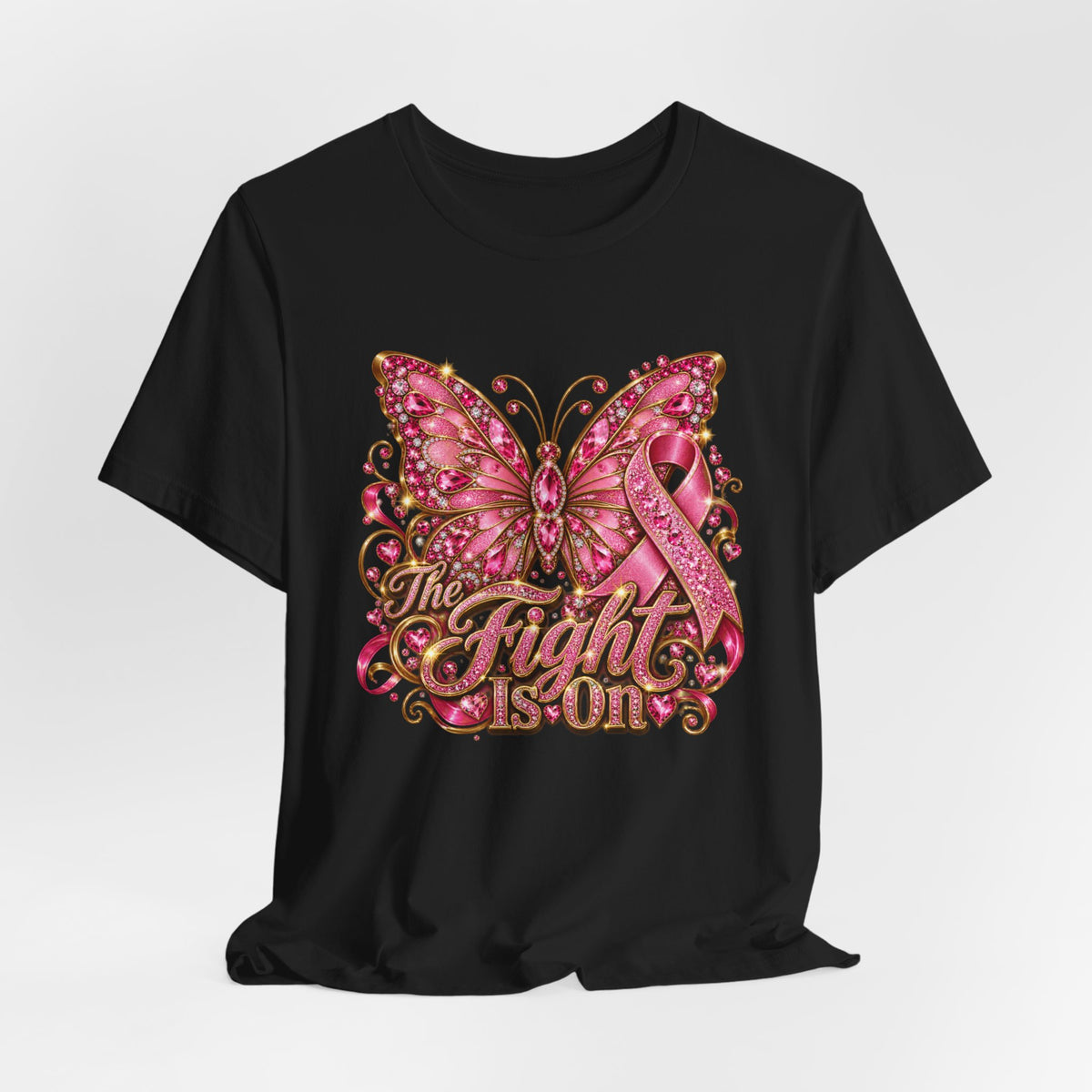 Tee - Breast Cancer Awareness - 'The Fight Is On' Pink Ribbon Butterfly Shirt