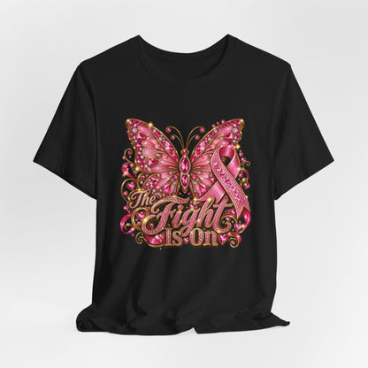 Tee - Breast Cancer Awareness - 'The Fight Is On' Pink Ribbon Butterfly Shirt