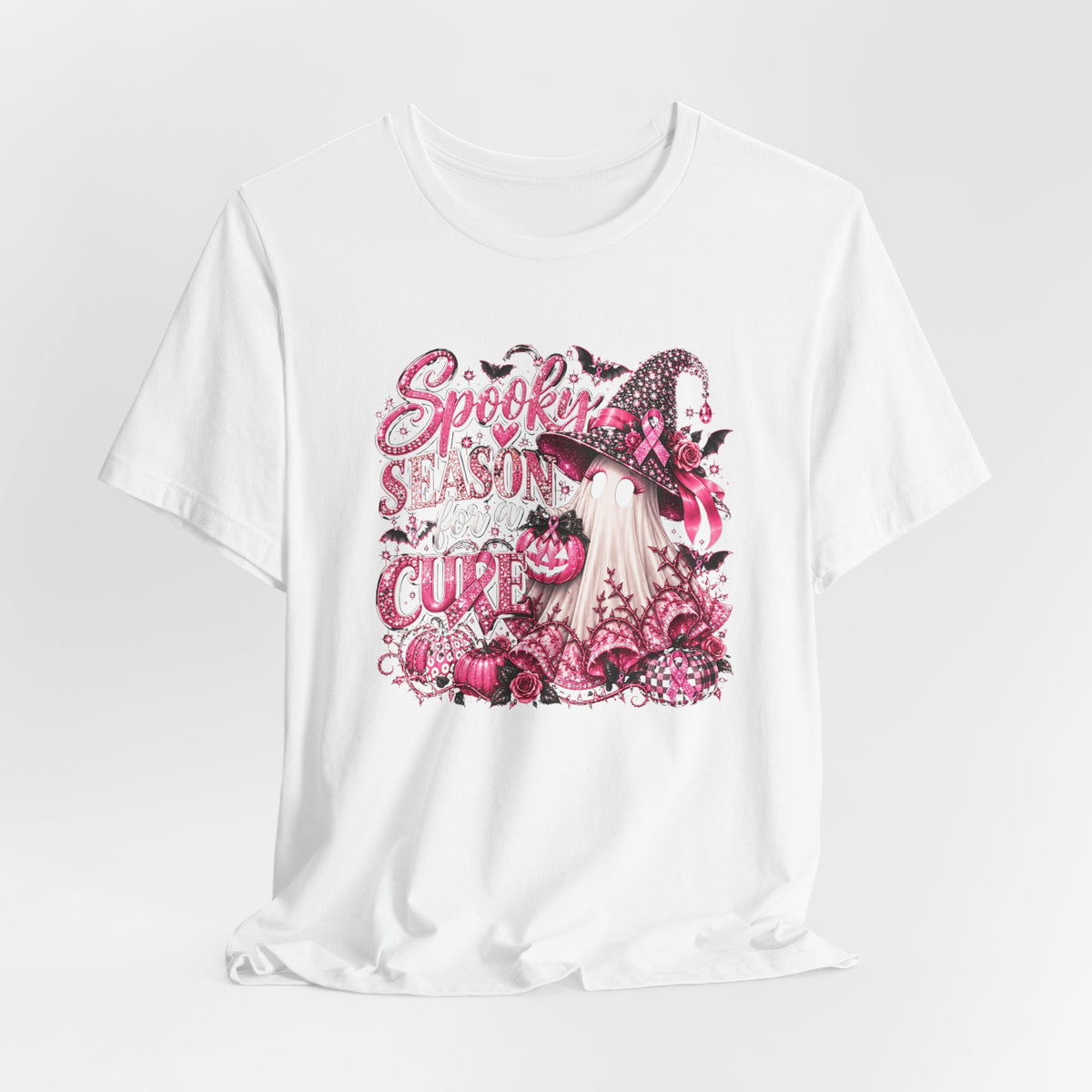 Spooky Season for a Cure Shirt | Breast Cancer Awareness Halloween Ghost Tee | Pink Ribbon Witch Shirt