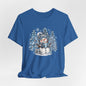 Cozy Blue Christmas Snowman TEE – Hot Cocoa, Leopard & Gingham Winter Trees