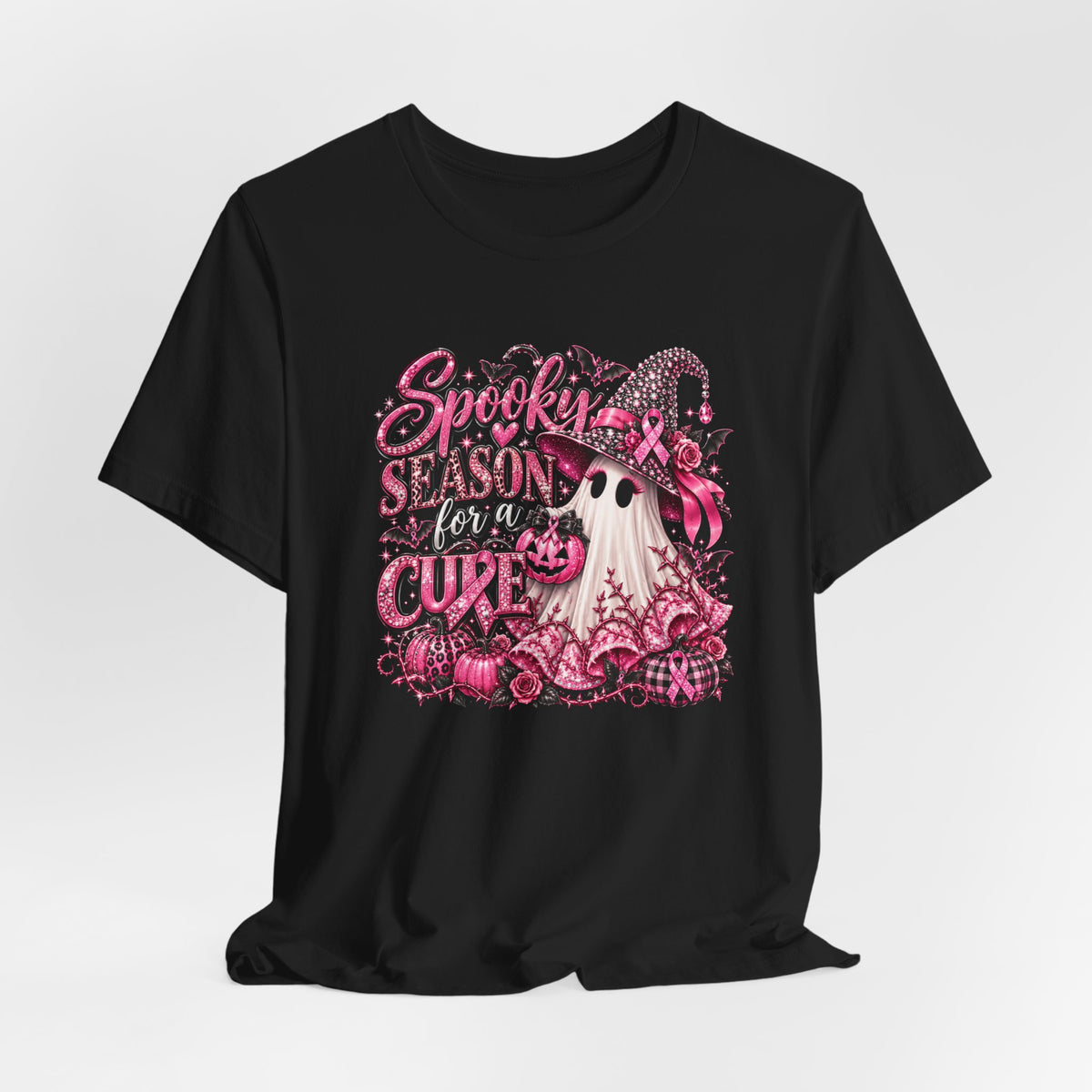 Spooky Season for a Cure Shirt | Breast Cancer Awareness Halloween Ghost Tee | Pink Ribbon Witch Shirt