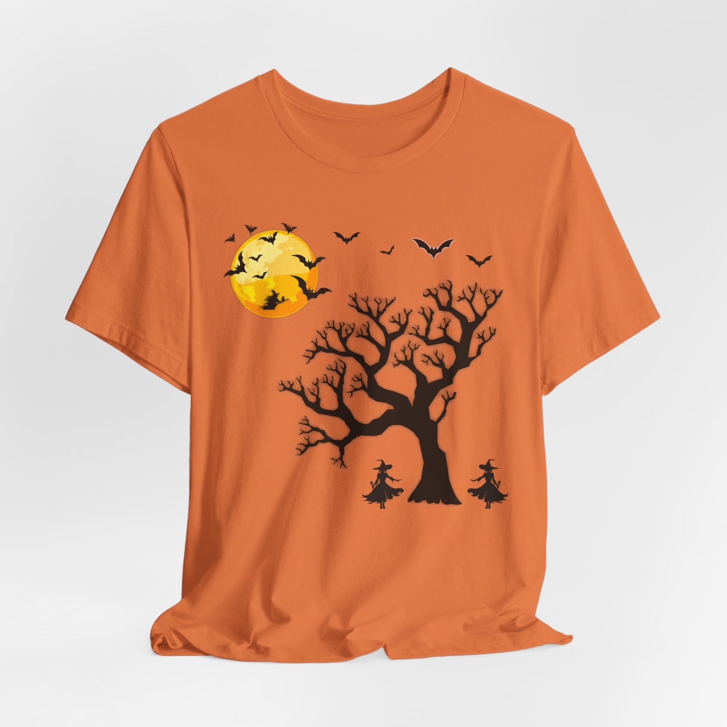 Halloween Spirit Unisex Tee - Cute Fall Graphic Tee, Autumn Clothing, Witch Shirt, Halloween Costume Top, Tree and Moon Shirt
