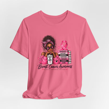 Tee - Fueled by Hope Breast Cancer Awareness Shirt | Pink Ribbon Tee - Brown Woman