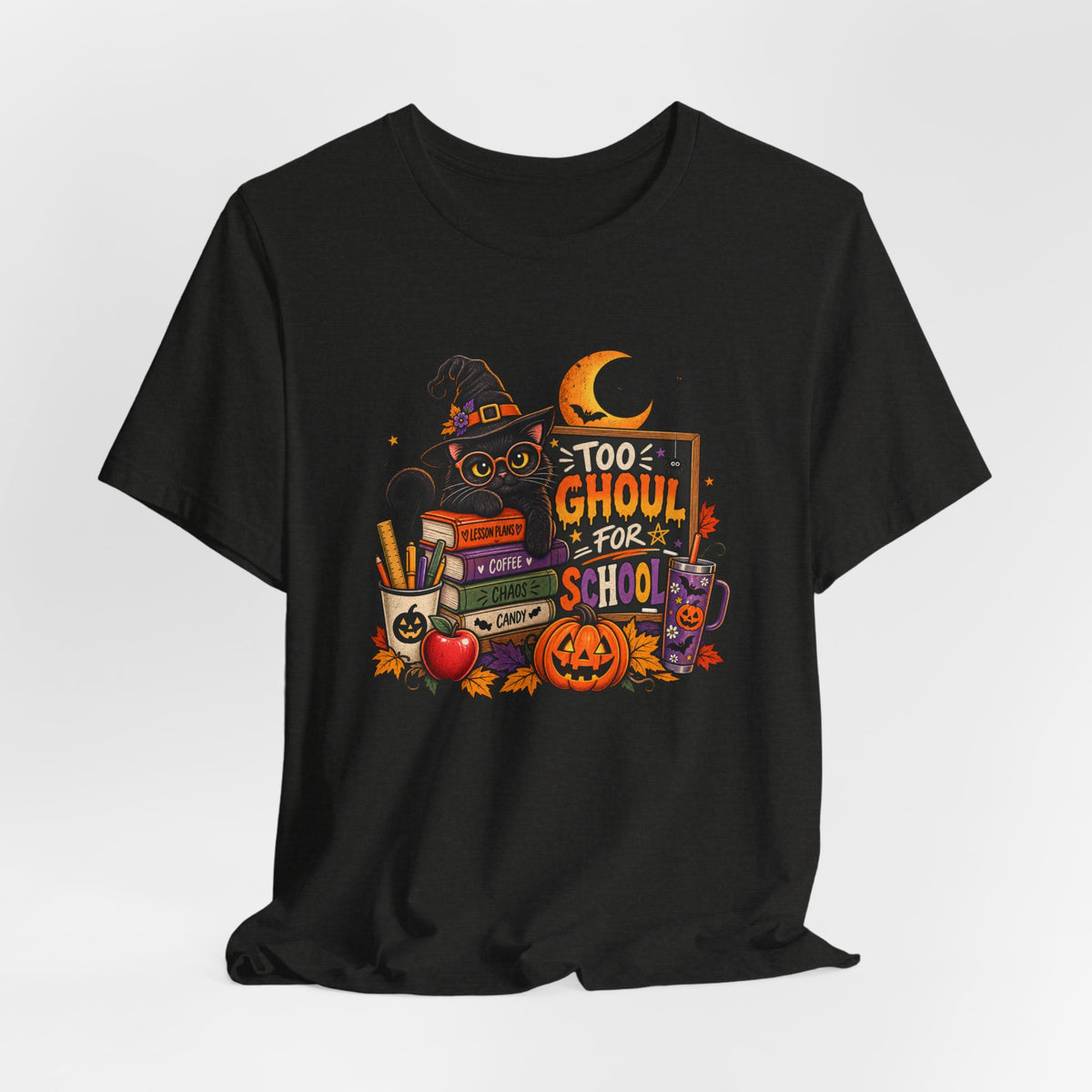 Too Ghoul for School Teacher Halloween Shirt, Black Cat Spooky Teacher Tee, Cute Halloween Classroom Graphic T-Shirt